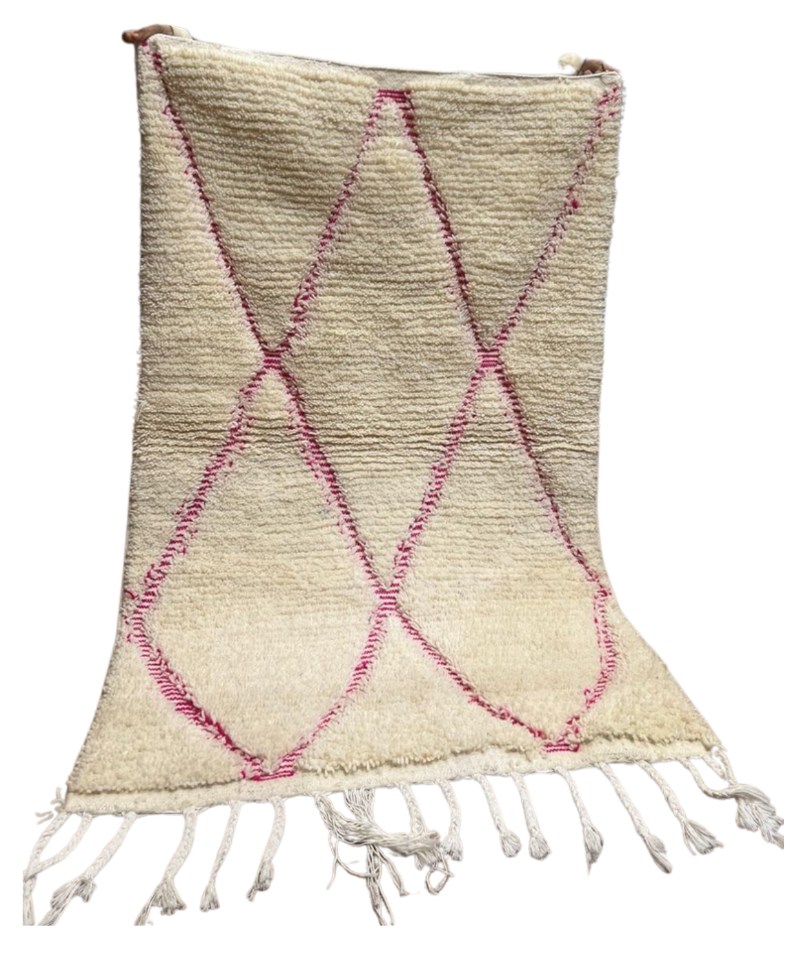 Tapis berbère blanc à ligne rose 1,5rm x 1m