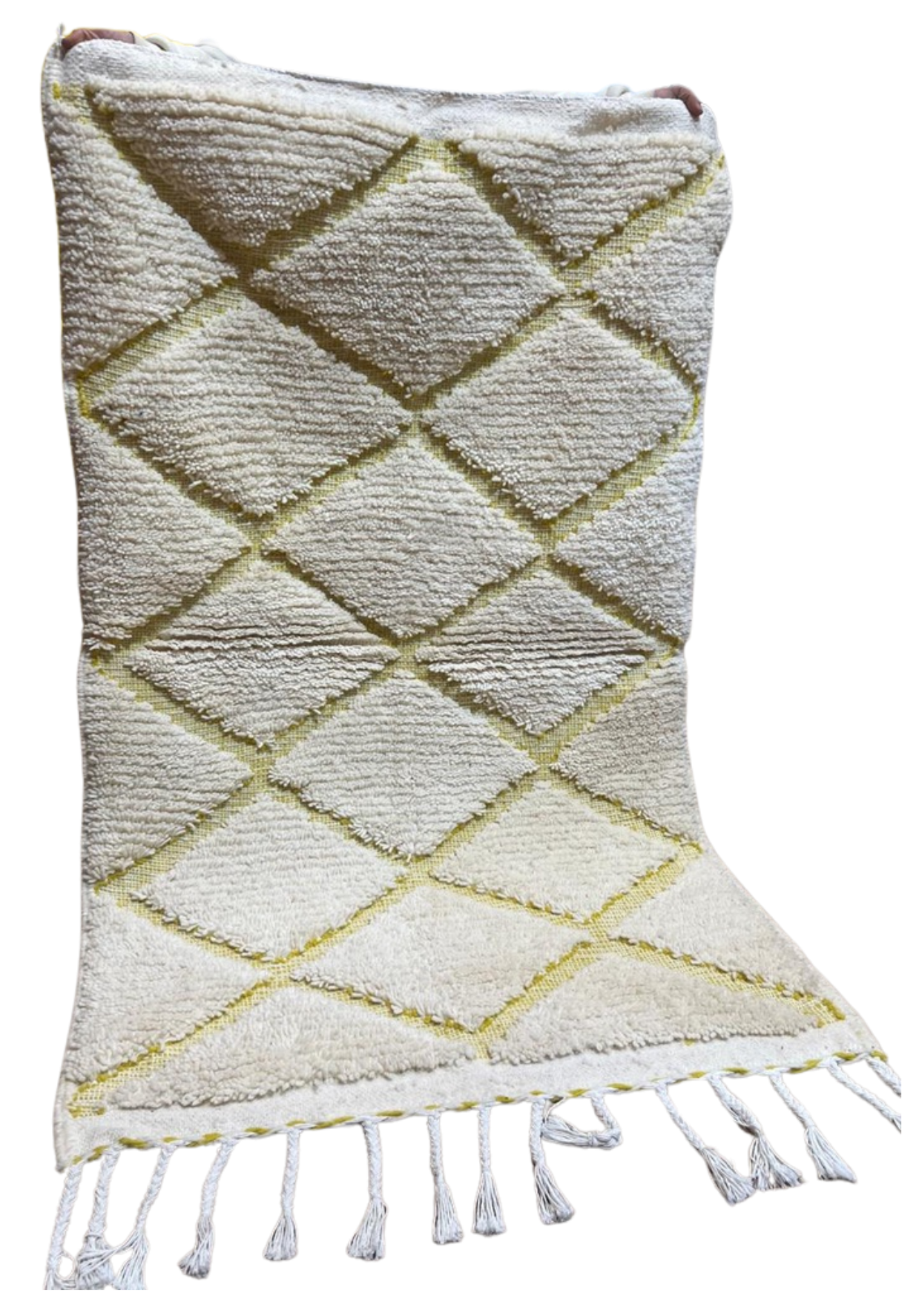 Tapis berbère blanc à ligne jaune 1,5m x 1m