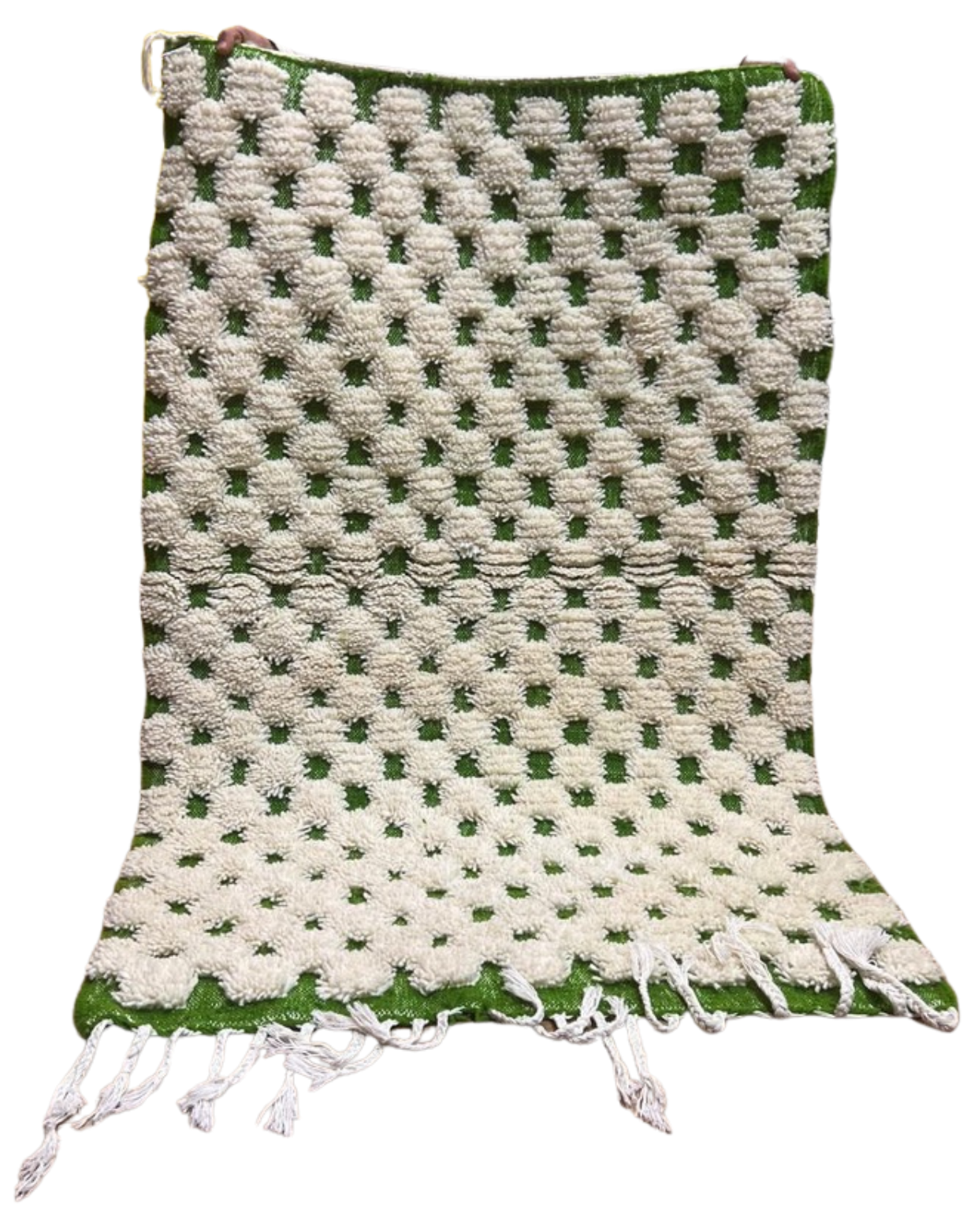 Tapis berbère à damier blanc et vert 1,5m x 1m