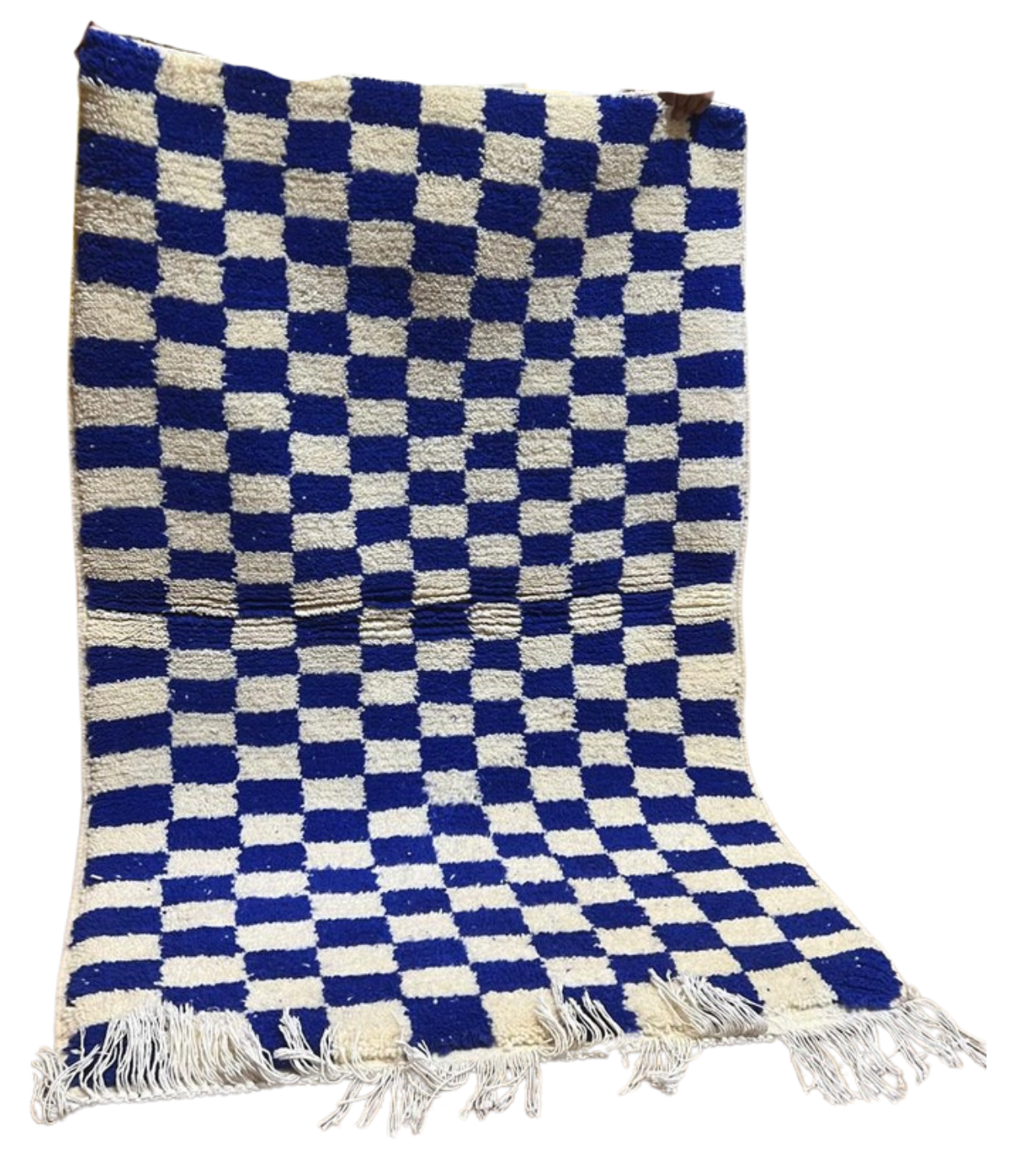 Tapis berbère à damier blanc bleu 1,5m x 1m