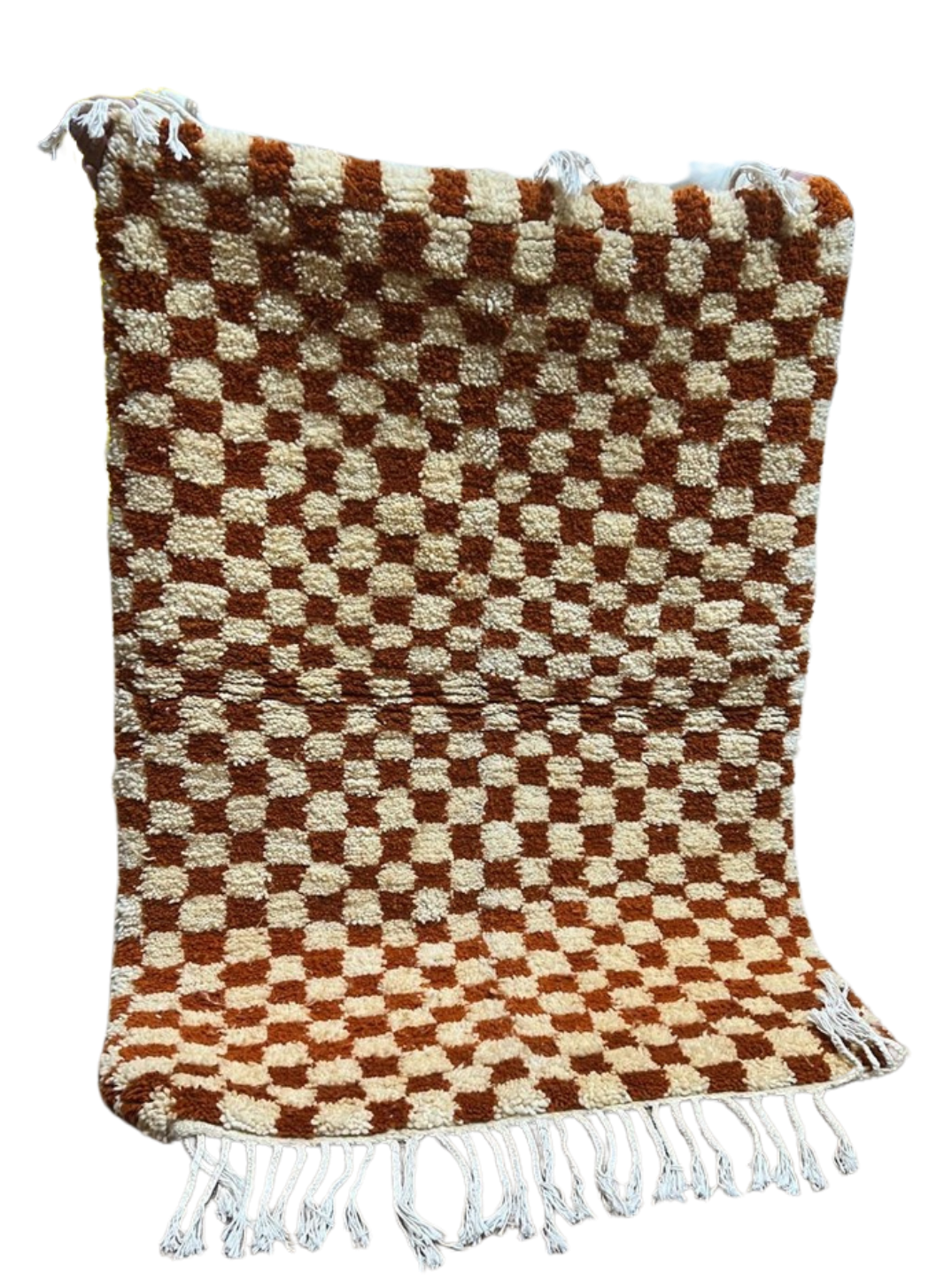 Tapis berbère à damier blanc miel 1,5m x 1m